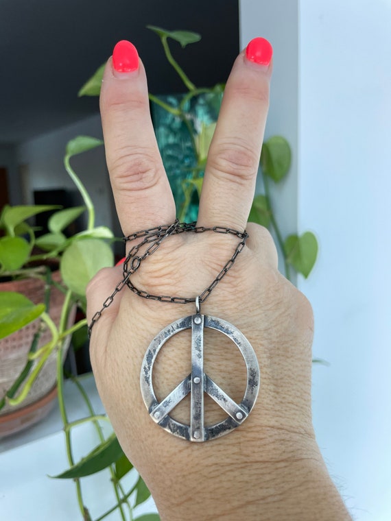 Sterling Silver Peace Sign Handmade Hallmarked Di… - image 9