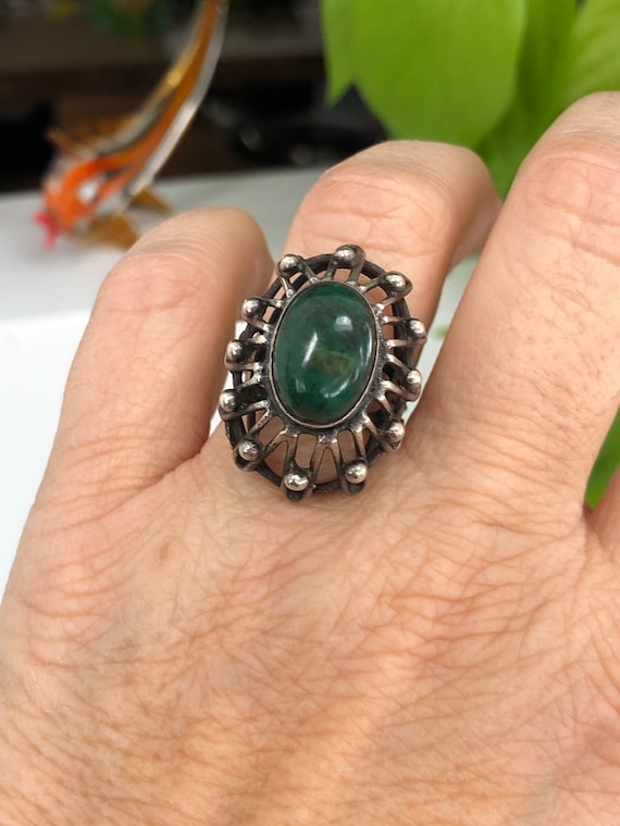 Adjustable Sterling Silver Malachite Dome Ring – … - image 1
