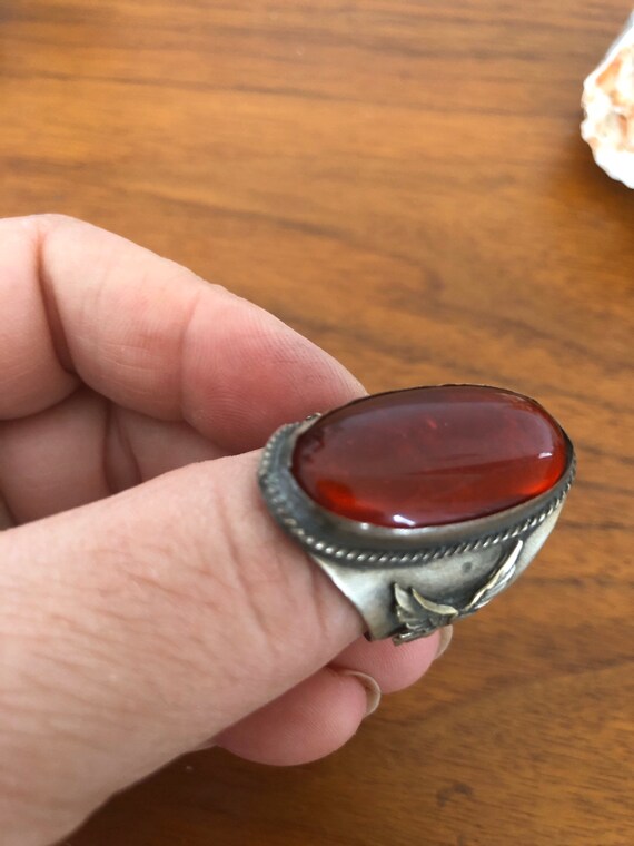 Vintage Sterling Silver Amber Ring Unisex Eagle H… - image 8