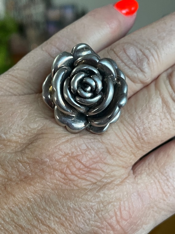 Sterling silver Rose Large Statement Ring - Vinta… - image 2