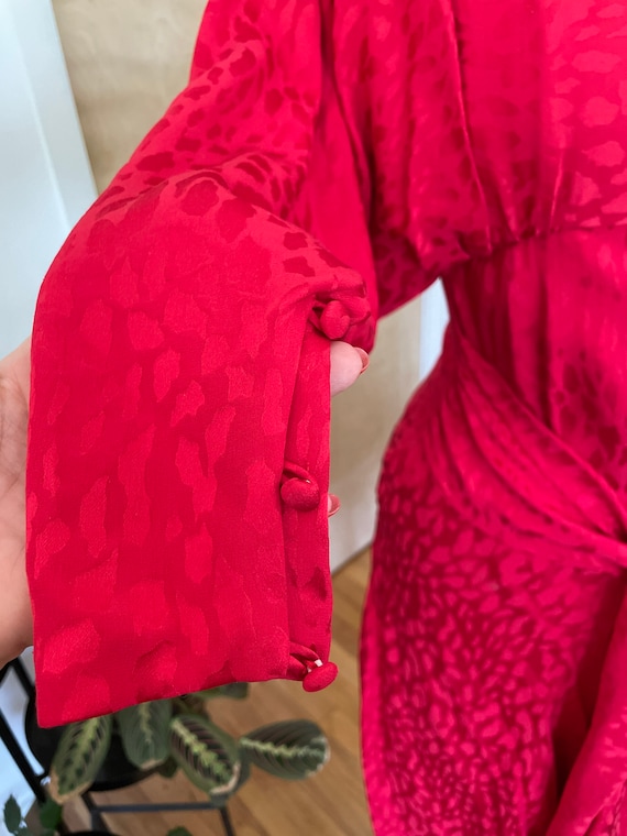 1980s Red Animal print Dress / Leopard Print Dres… - image 8