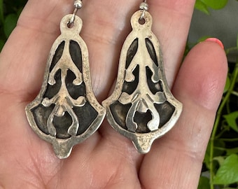 Mexican Earrings Old Sterling Silver Cut Out Dangle Dangles 1940s Early Hallmark 50s