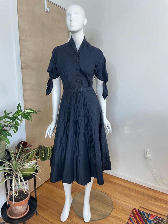 1950s Varden Navy Blue Dress - Fit & Flare - Quil… - image 9