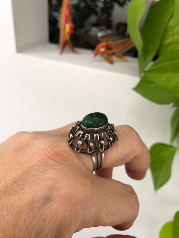 Adjustable Sterling Silver Malachite Dome Ring – … - image 4