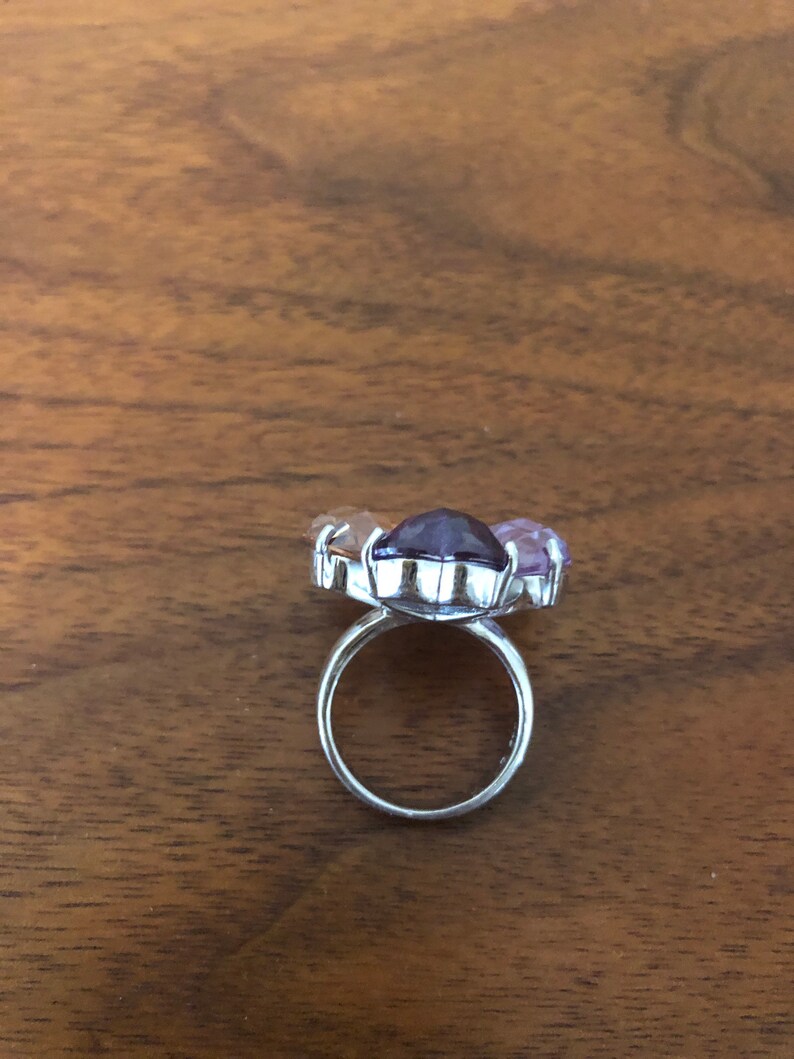 Sterling silver heart Pansy Ring 7.25