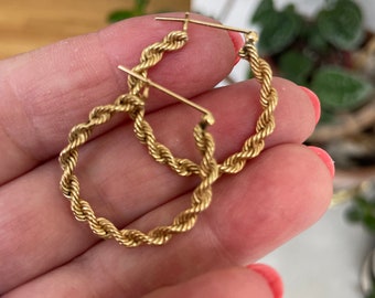 14K Gold Hoop Earrings Rope - Retro Earring 80s