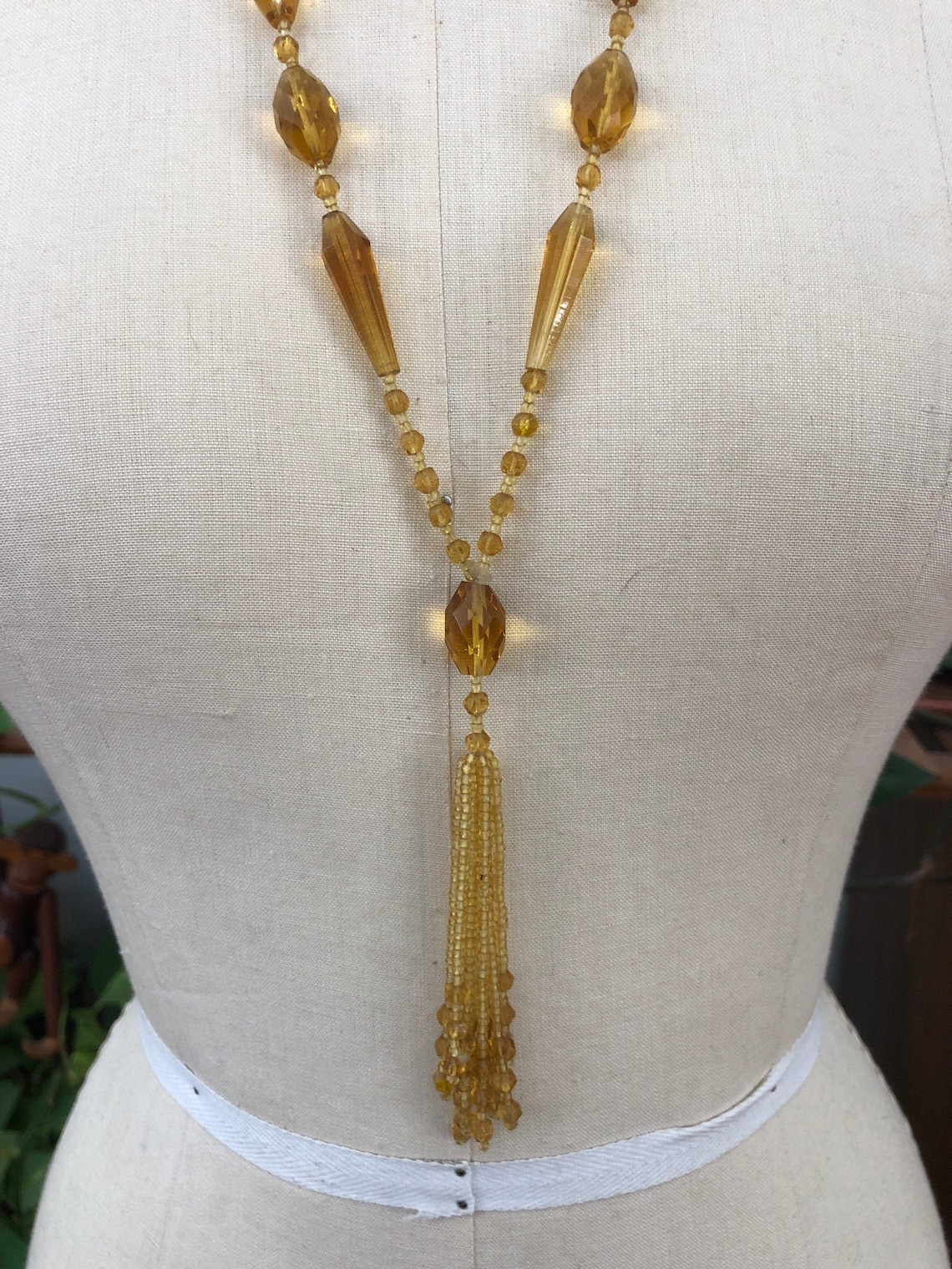 1920s Yellow Glass Bead Necklace Long Flapper Tassel Art Deco Etsy