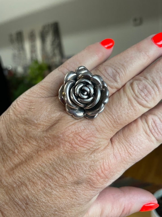 Sterling silver Rose Large Statement Ring - Vinta… - image 1