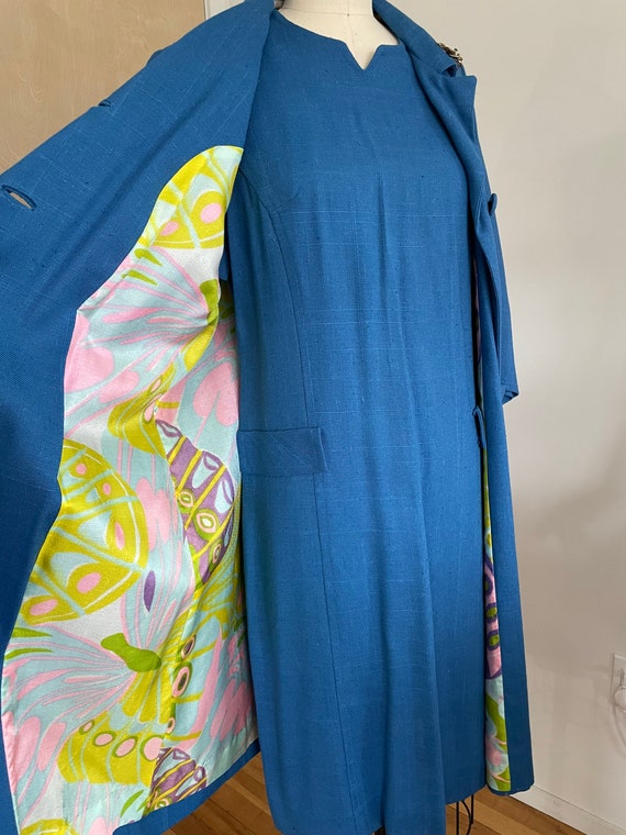 1960s Vintage Blue Flower Suit Dress Jacket - Flo… - image 2