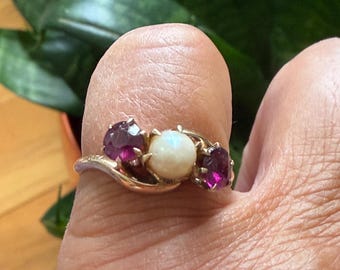 10k Gold Bypass Ring Pearl Beryl  Antique Victorian 10ct Claw Prong
