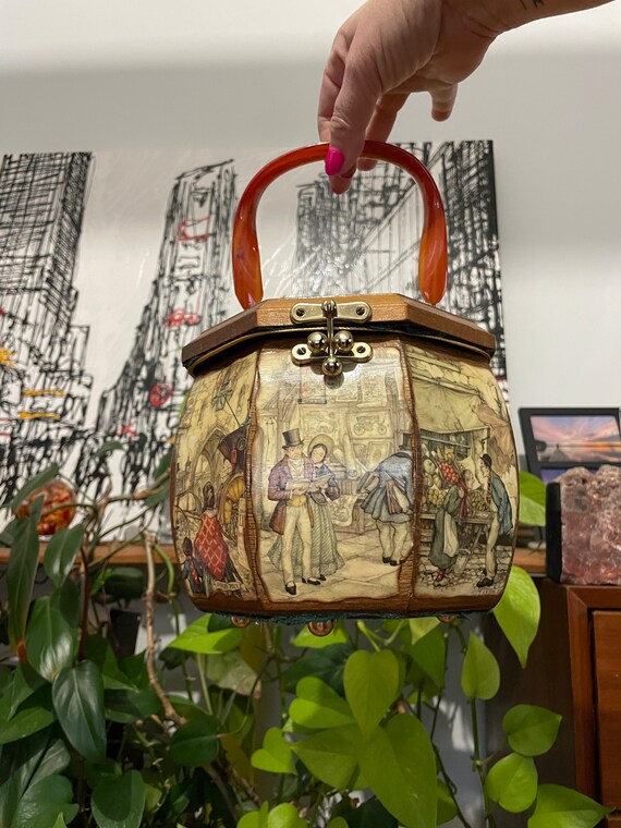 Anton Pieck Decoupage Bakelite Top Handle Purse Hand … Gem