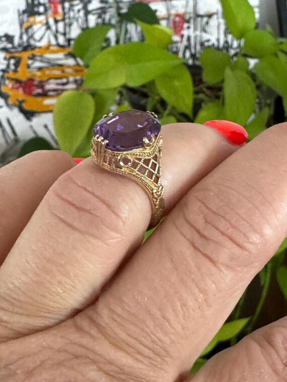14K Gold Amethyst RING  Statement Ring Cocktail R… - image 9