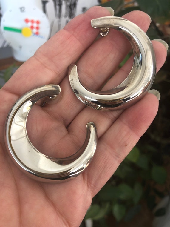 Vintage Silver Earrings. Large Circular. Crescent… - image 3