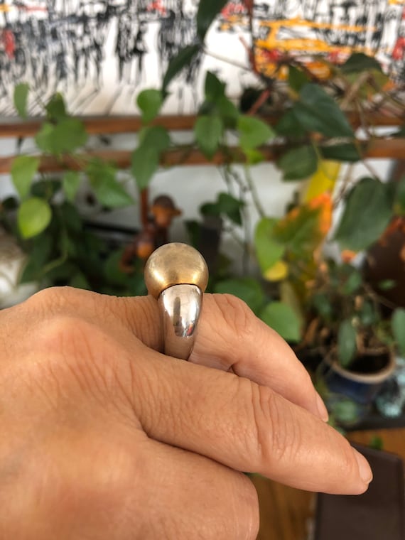 Sterling Silver Ring. Modernist Ball Gold wash