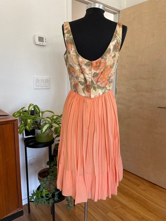 1950's 1960's Dress / Peach Chiffon Prom Dress / … - image 9