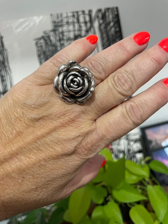 Sterling silver Rose Large Statement Ring - Vinta… - image 5