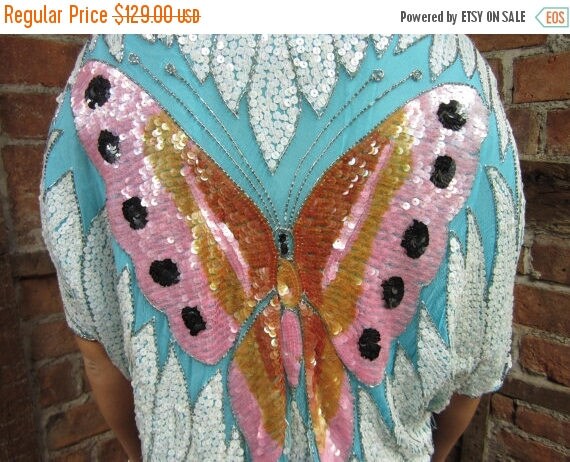 On Sale Vintage 1970s-80s trophy Butterfly bead sequin Shirt | Etsy