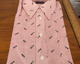 1970s Men's Button Down Shirt 15 Collar Manhattan Long Sleeve 70s Dead stock