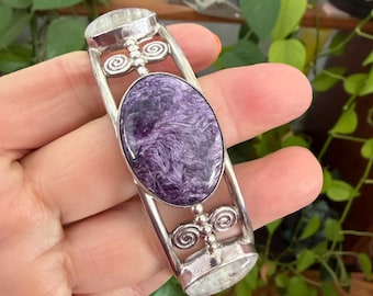 Sajen Sterling Silver Bracelet Charoite Cuff Large