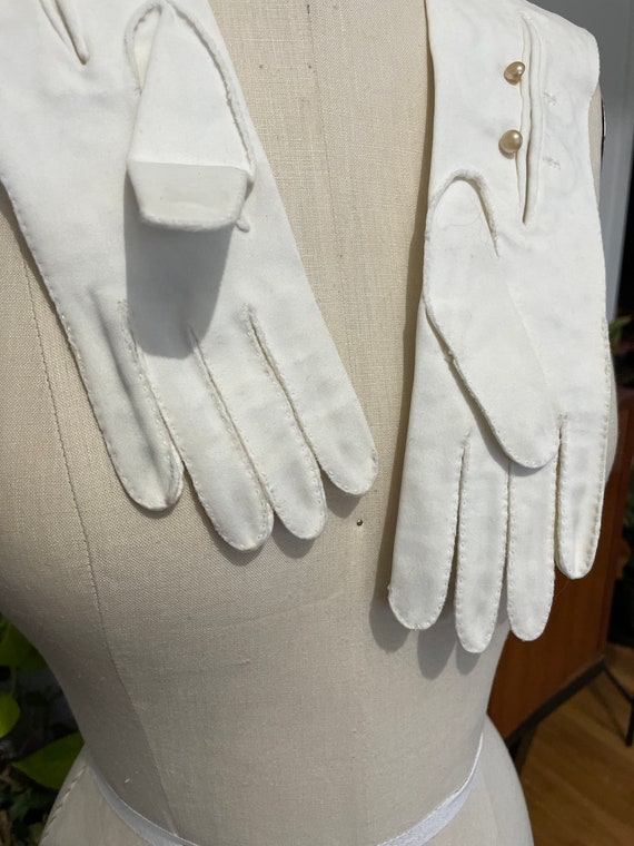 Wedding  Opera Gloves Rhinestone- Button - Vintag… - image 9