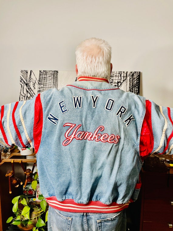 NY Yankees 1980s Jacket Denim - Dolman - Red Whit… - image 1