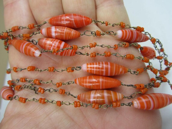1920s Art Glass Bead Necklace, 20s Art Deco 1920s