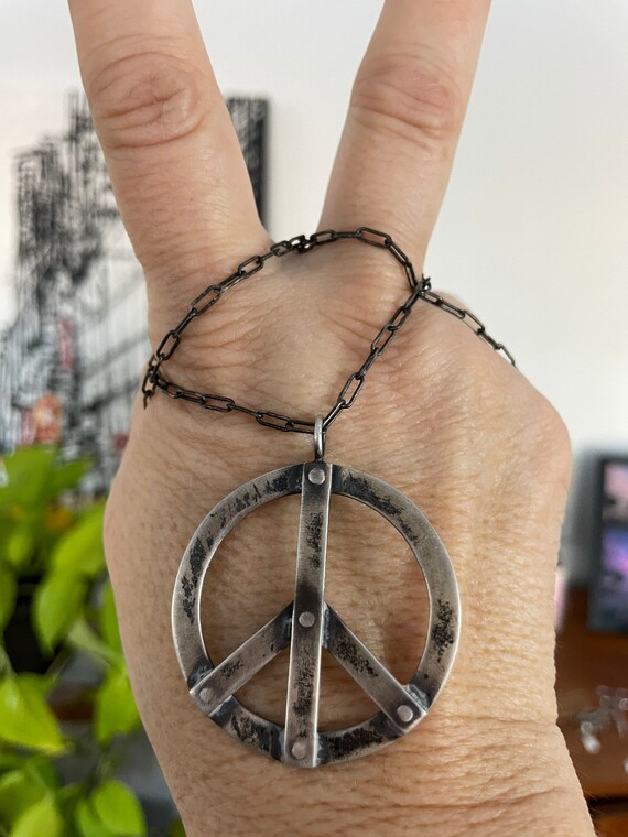 Sterling Silver Peace Sign Handmade Hallmarked Di… - image 5