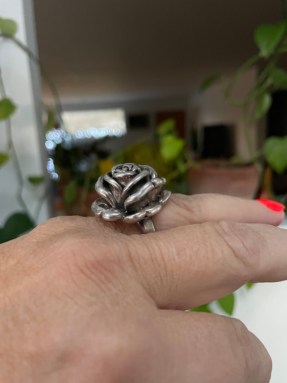 Sterling silver Rose Large Statement Ring - Vinta… - image 3