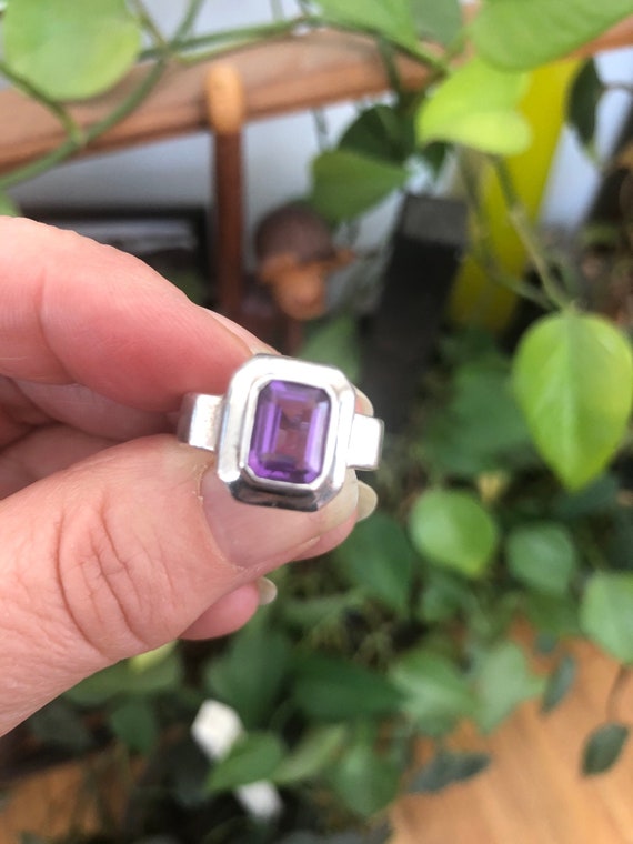 Sterling silver Ring. Amethyst Stone Ring - Moder… - image 1