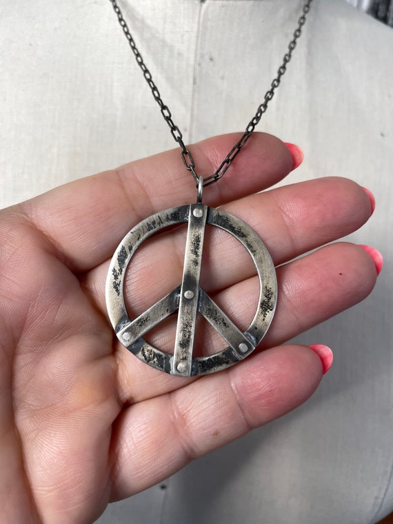 Sterling Silver Peace Sign Handmade Hallmarked Di… - image 8