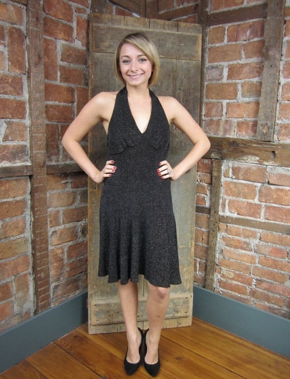 Gunne Sax 1980s Black Halter Party Dress