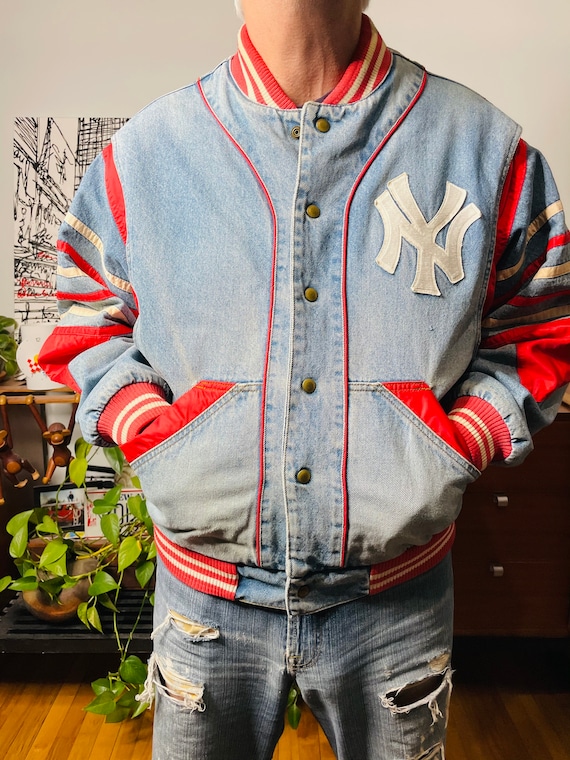 NY Yankees 1980s Jacket Denim - Dolman - Red Whit… - image 2