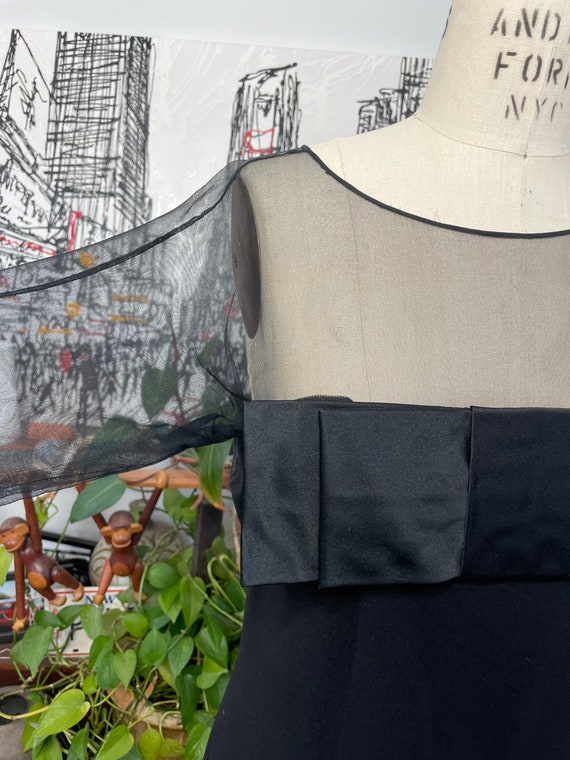 1960s Dress - BOW Bodice- Little Black Net Sleeve… - image 4
