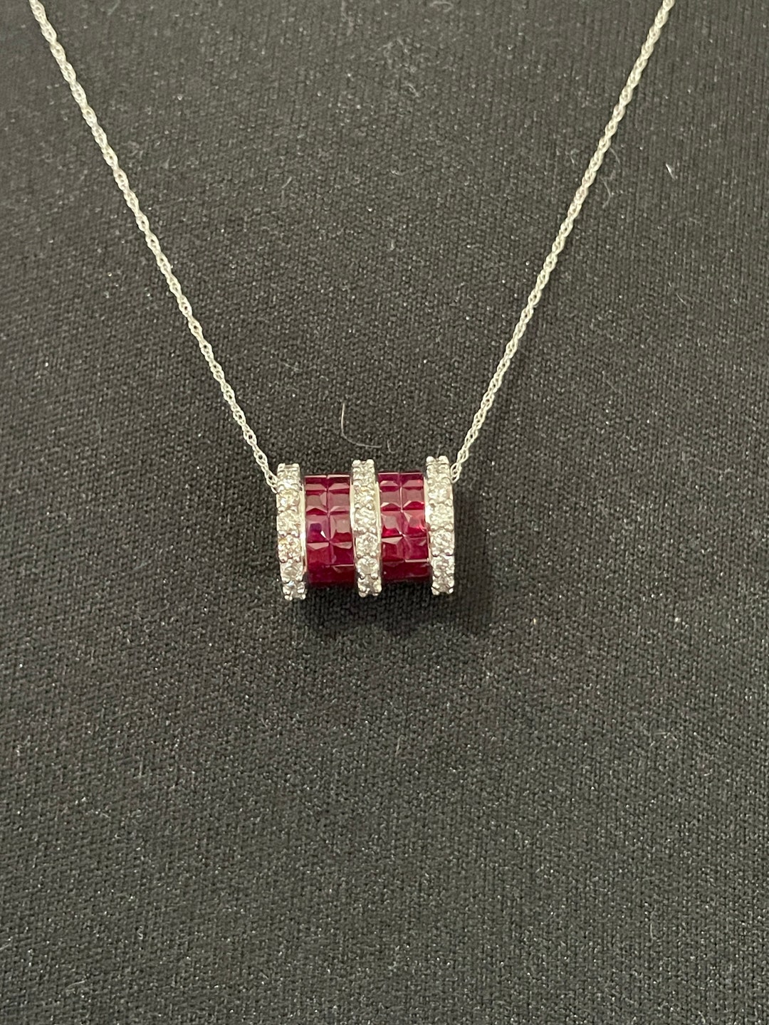 14K Gold Diamond & Ruby Barrel Necklace Slide Pendant White - Etsy