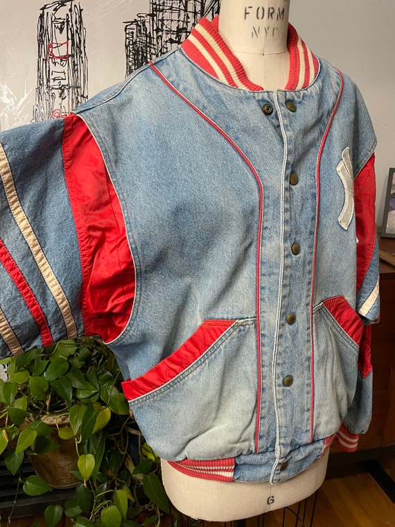 NY Yankees 1980s Jacket Denim - Dolman - Red Whit… - image 10