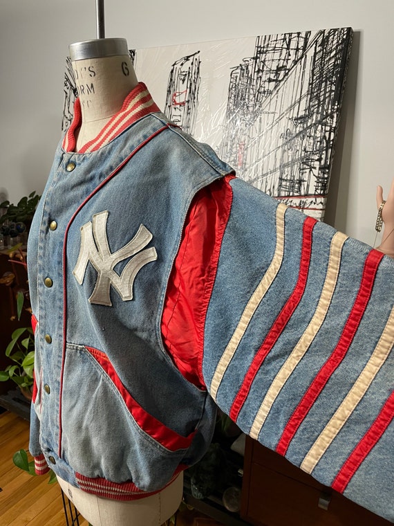 NY Yankees 1980s Jacket Denim - Dolman - Red Whit… - image 6