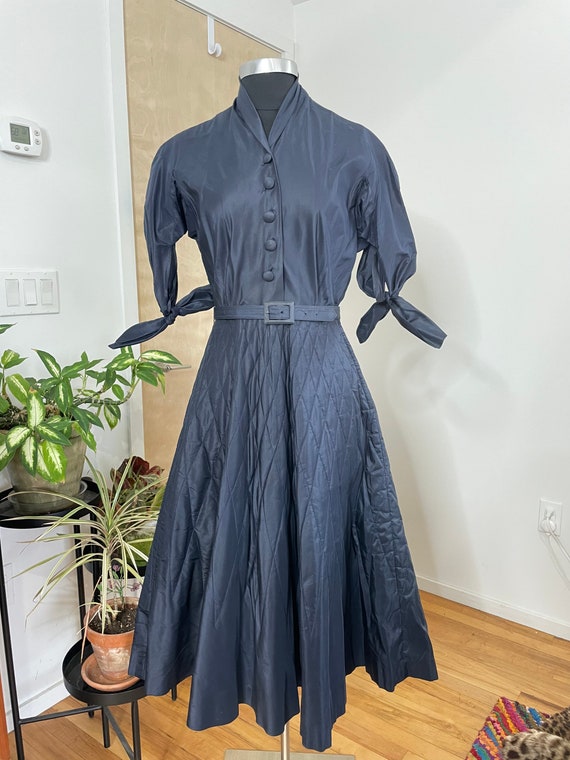 1950s Varden Navy Blue Dress - Fit & Flare - Quil… - image 3