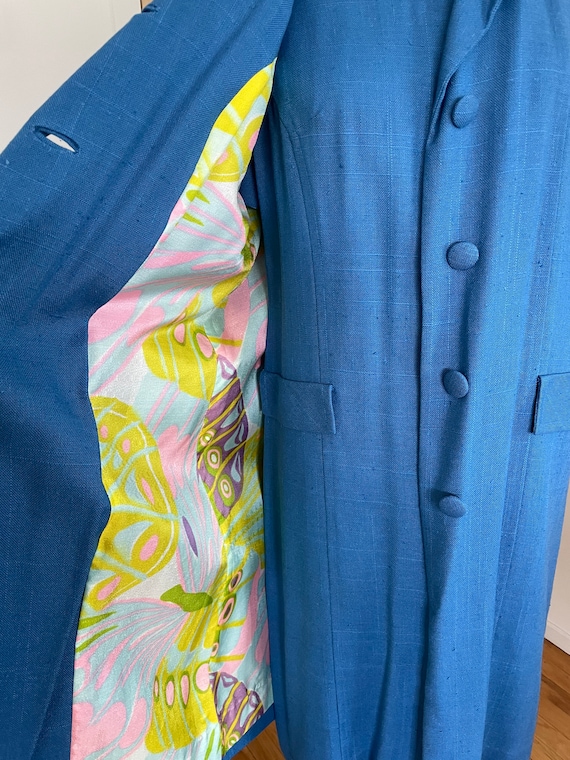 1960s Vintage Blue Flower Suit Dress Jacket - Flo… - image 7