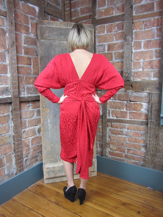 1980s Red Animal print Dress / Leopard Print Dress