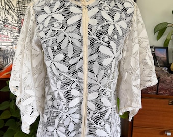 Floral Lace Jacket Cover up Beach wear Summer White angel sleeve