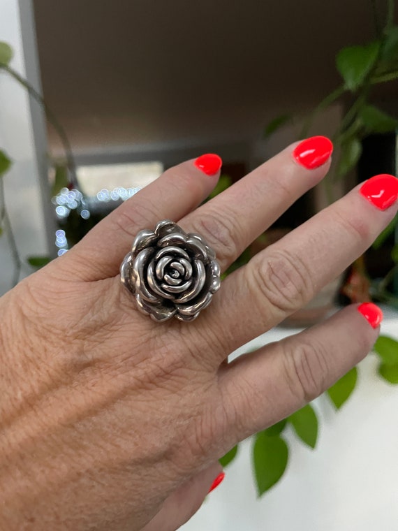 Sterling silver Rose Large Statement Ring - Vinta… - image 4
