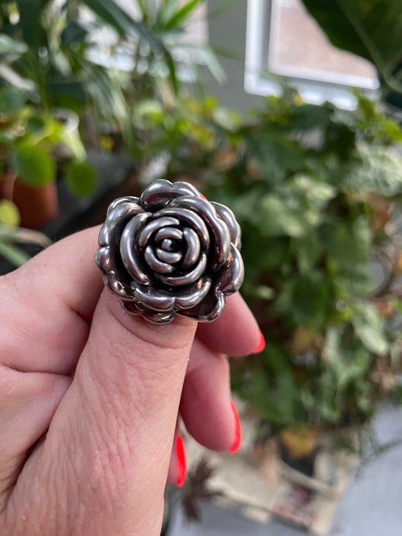 Sterling silver Rose Large Statement Ring - Vinta… - image 6