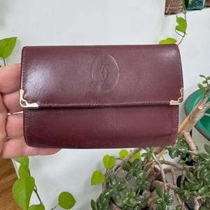 Cartier Paris Wallet Leather Bordeaux Red Tri fold Medium Card Bill