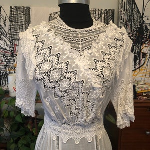 Edwardian Tea Dress/ Antique Victorian Dress/ Embroidered / Turn of the century Garden Wedding image 1