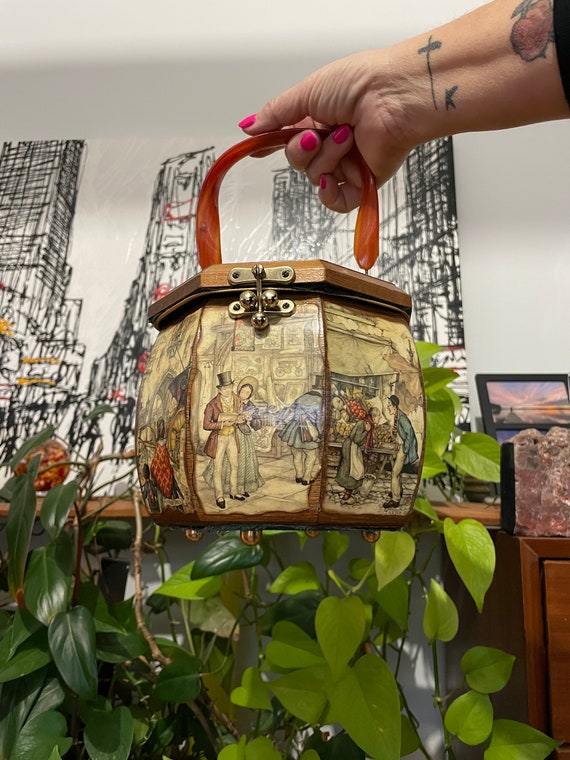 Anton Pieck Decoupage Bakelite Top Handle Purse Hand … Gem
