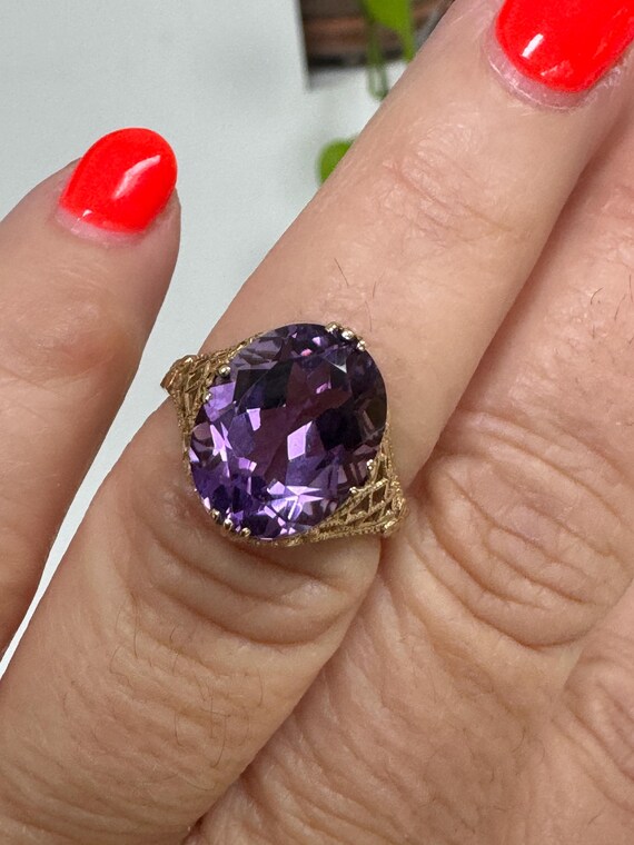 14K Gold Amethyst RING  Statement Ring Cocktail R… - image 4