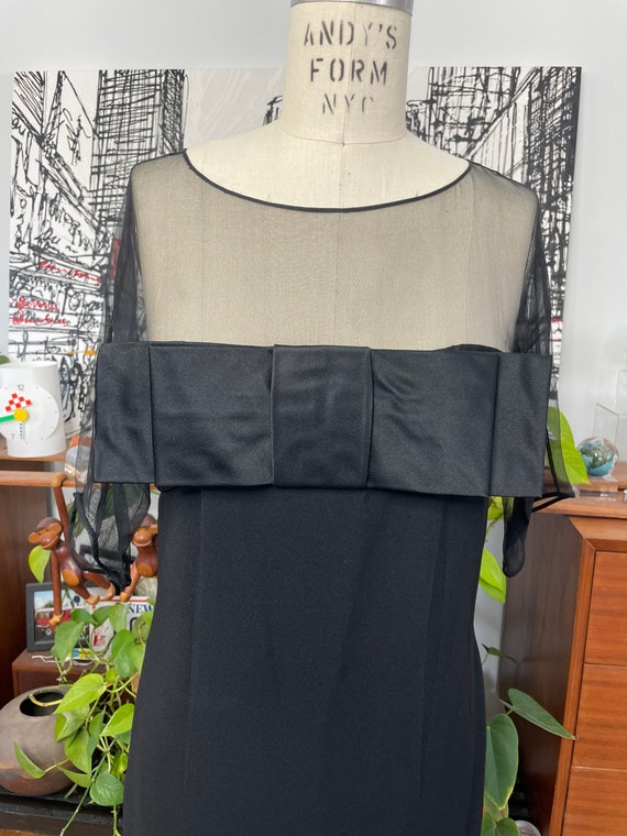 1960s Dress - BOW Bodice- Little Black Net Sleeve 