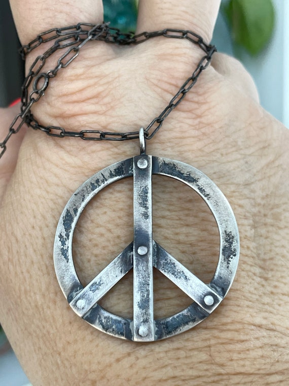 Sterling Silver Peace Sign Handmade Hallmarked Di… - image 2