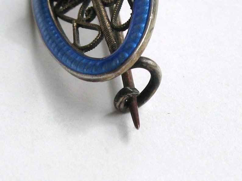 Pin Brooch GUILLOCHE Enamel ANTIQUE Sterling Silver