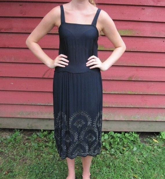 1920s Flapper Dress . 1920s Antique Art Deco Beade